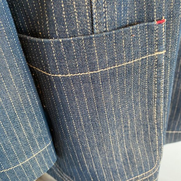 Women's Pin Stripe Long Denim Jacket - Picture 6 of 10